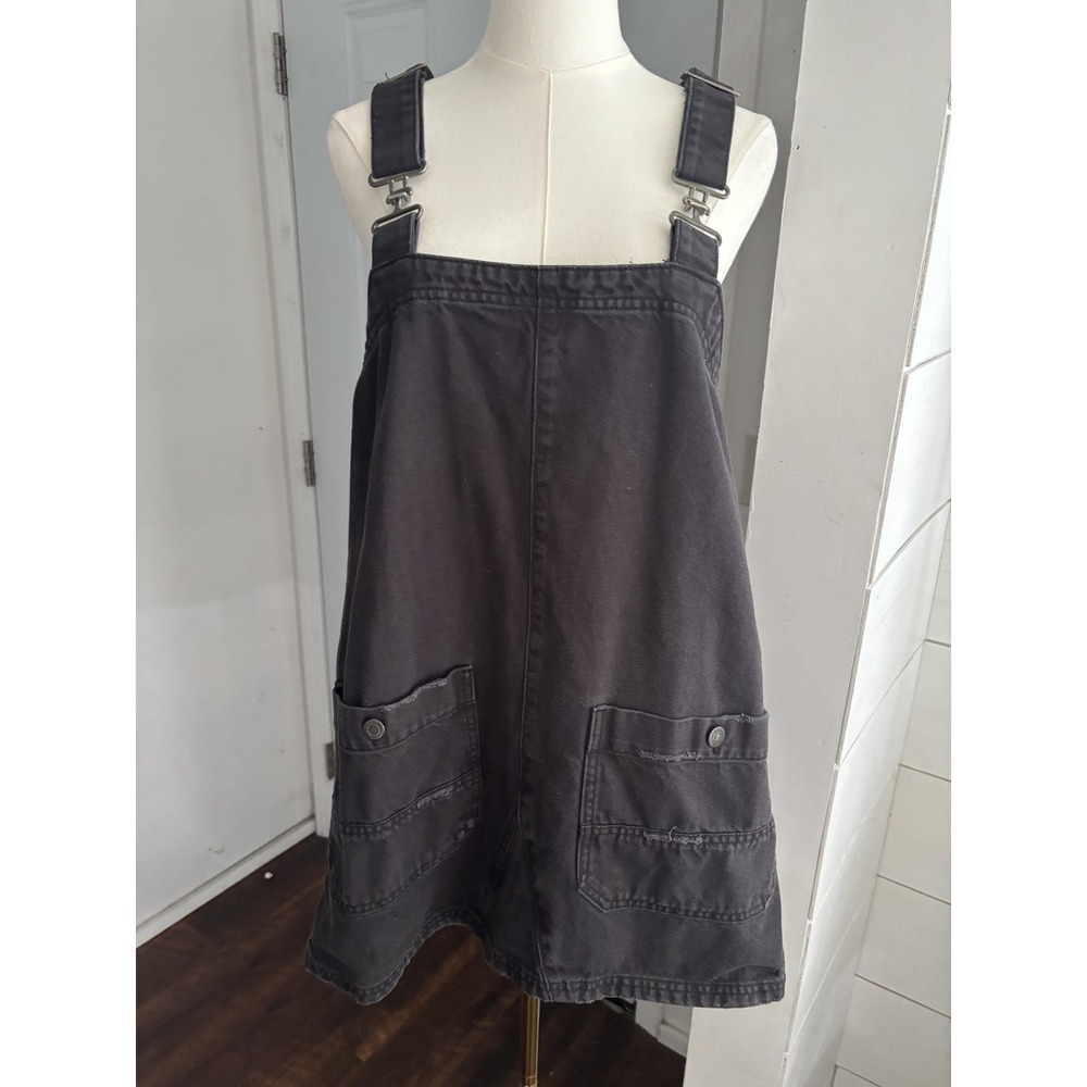 We The Free Overall Dress Womens Small Black Denim Utility Pinafore Mini Pockets - Picture 2 of 7